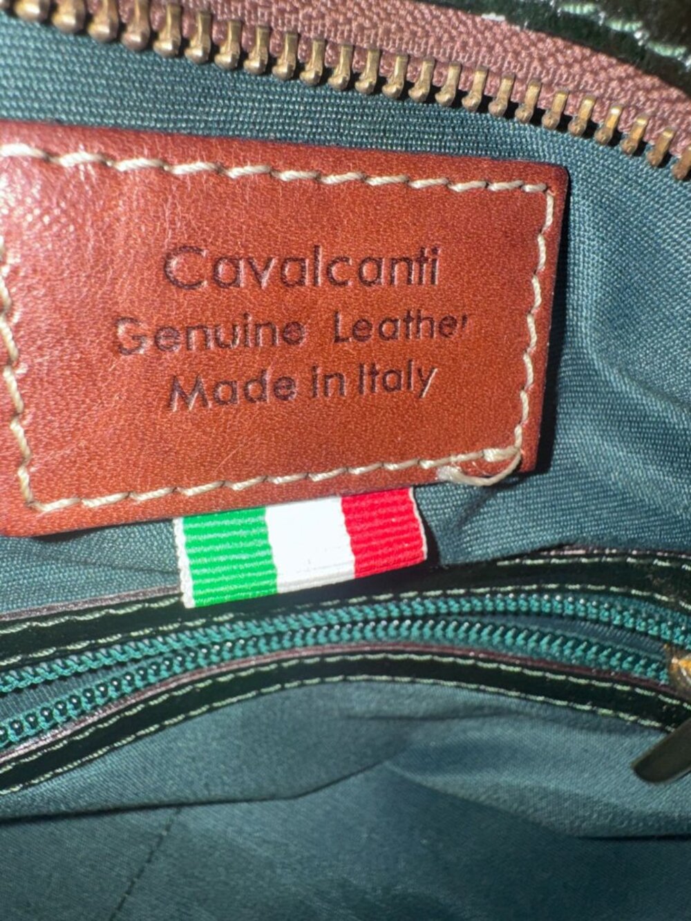 Cavalcanti Quilted Leather Tote Bag Green & Burgundy 14x10x6 Made In Italy - Picture 2 of 10